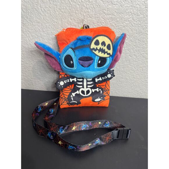 Disney Lilo Stitch Skeleton Plush Lanyard Passport NWT Comicon ID holder - Picture 1 of 3